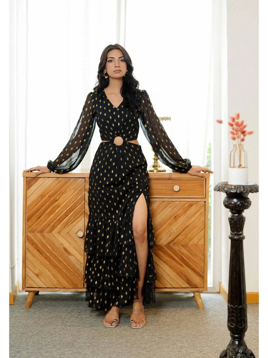 Womens Flutter Sleeves Brown Pleated Midi Dress