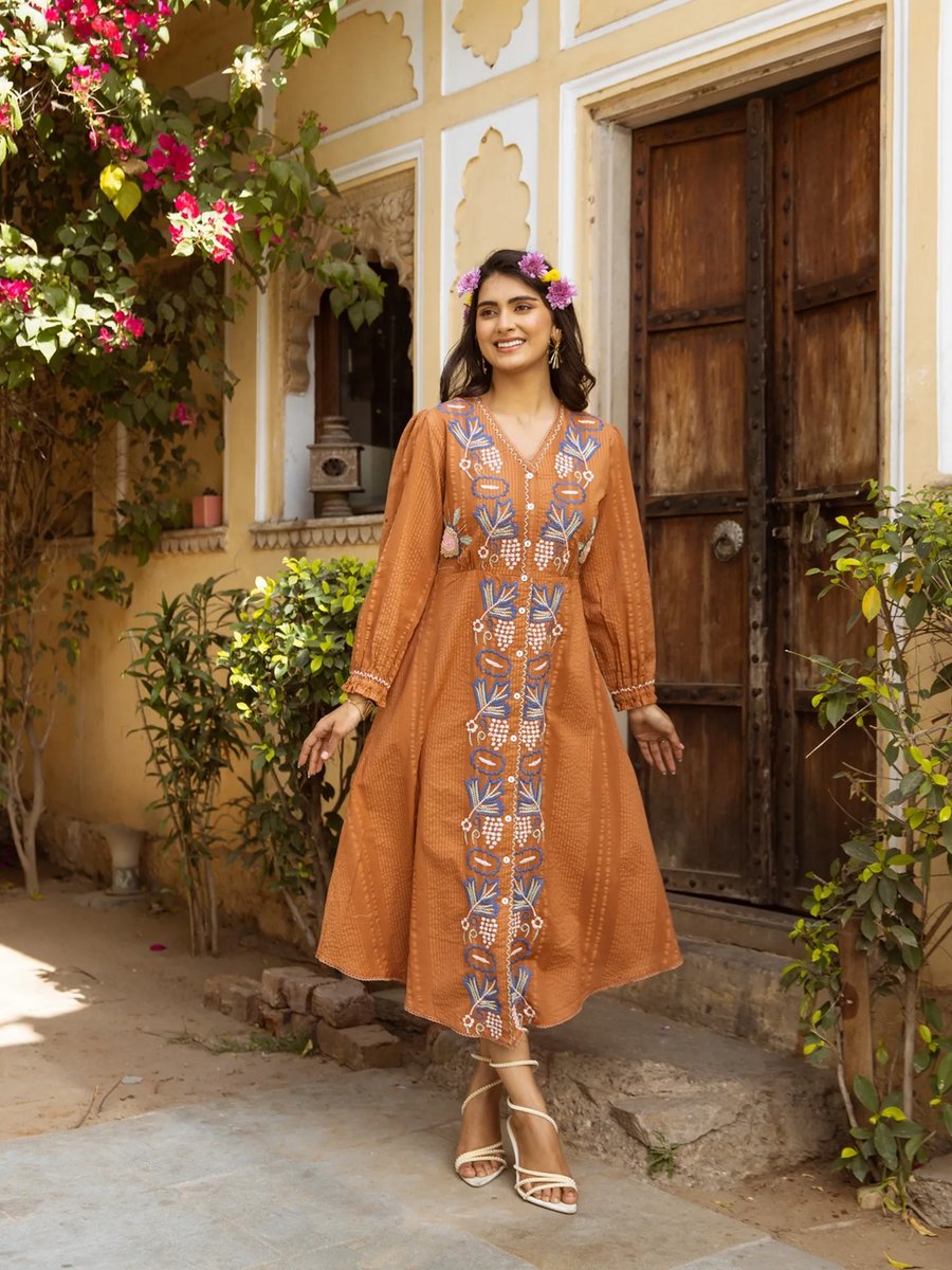 Women Mauve Cotton Midi Dress