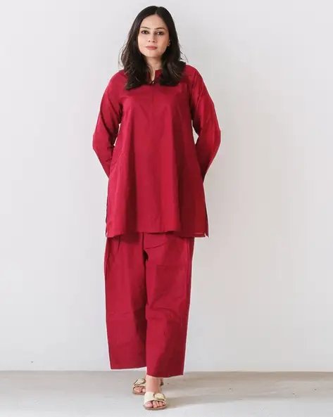 Red Women A Line Kurta With Palazzos