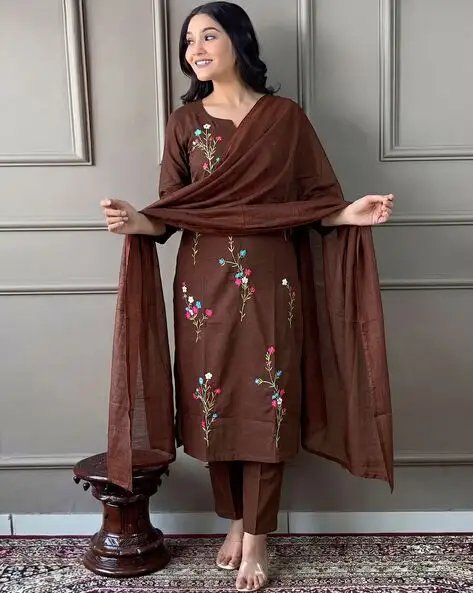 Brown Women Straight Kurta Set