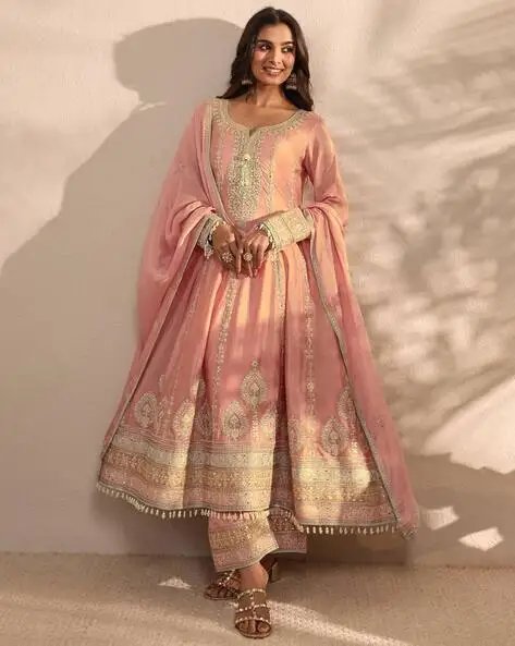 Peach Women Indian Anarkali Kurta Set