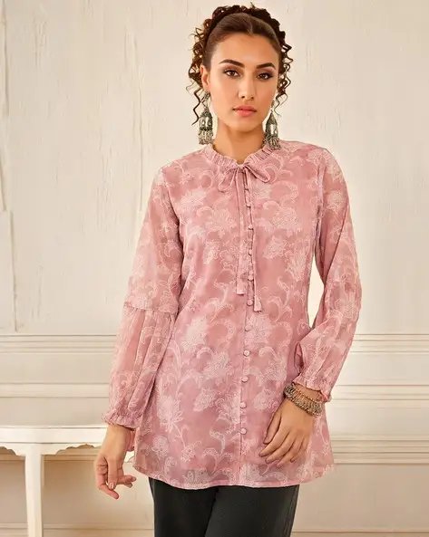 Pink Women Floral Print Tunic