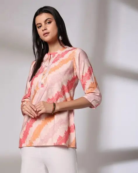 Peach Women Geometric Print Staright Tunic