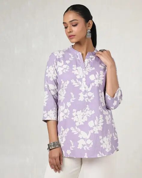 Purple Women Floral Print Straight Tunic