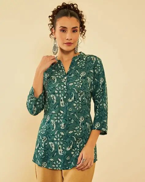 Green Women Paisley Print A Line Tunic