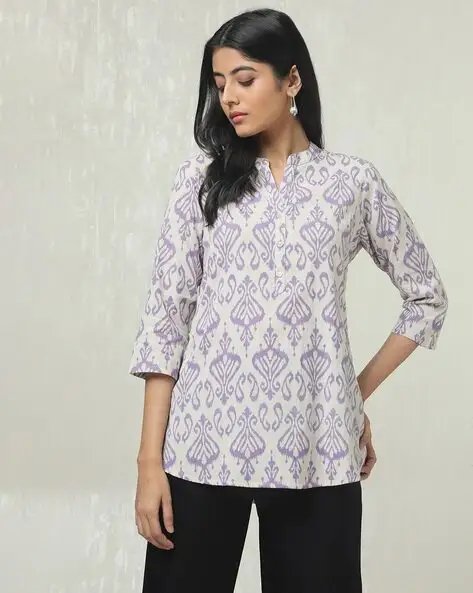 White Women Paisley Print Straight Tunic