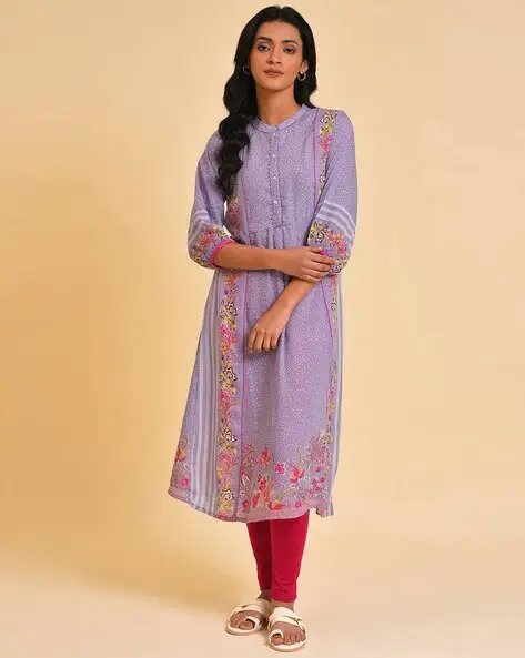 Purple Floral Print A Line Kurta