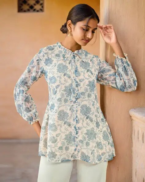 Women Floral Print Georgette A Line Tunic
