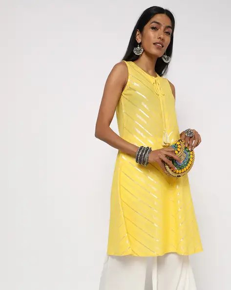 Yellow Striped A Line Kurta