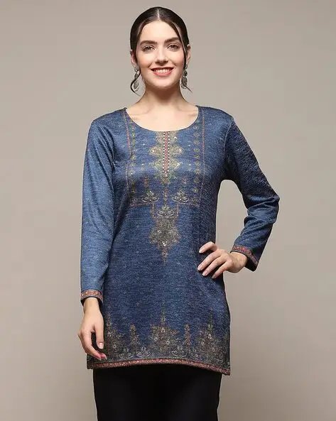 Blue Women Embellished Straight Kurti