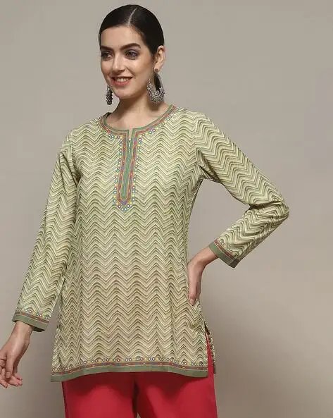 Green Polyester Straight Kurti