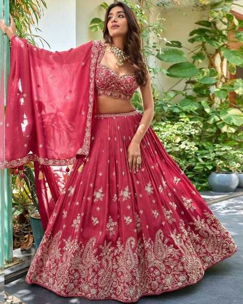 Deep Pink Women Embroidery Lehenga Choli Set