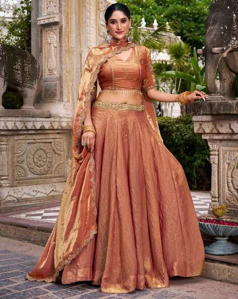 Rust Orange Women Embellished Lehenga Choli Set