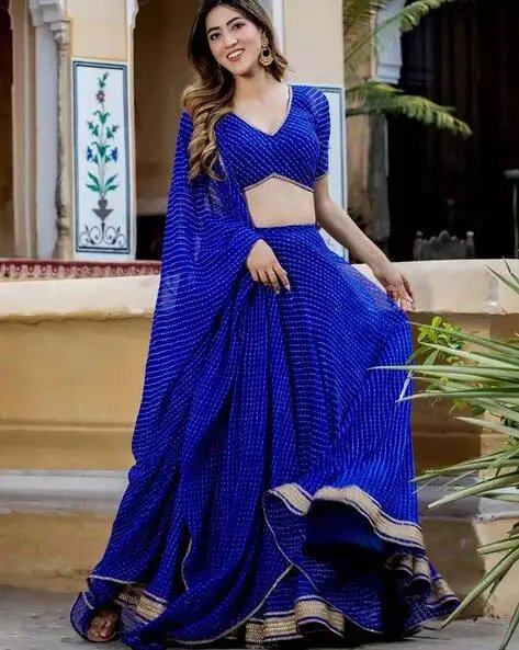 Blue Women Semi Stitched Lehenga Choli