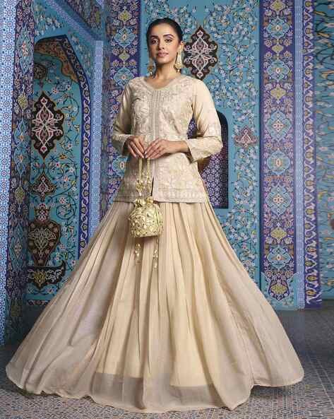 Beige Women Embellished Flared Lehenga Choli Set