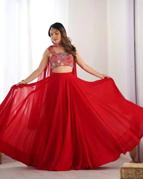 Red Women Flared Lehenga Choli Sets