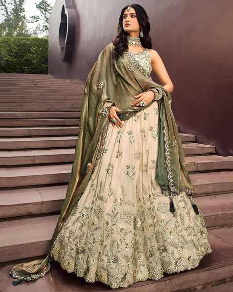Green Women Embellished Flared Lehenga Choli Set