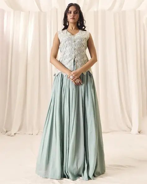 Sky Blue Women Embroidery Lehenga Choli Set