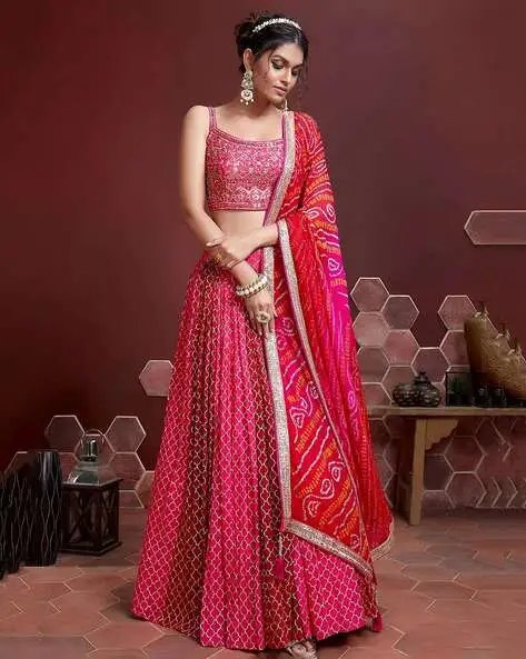 Pink Women Embroidered Flared Lehenga Choli Set With Dupatta