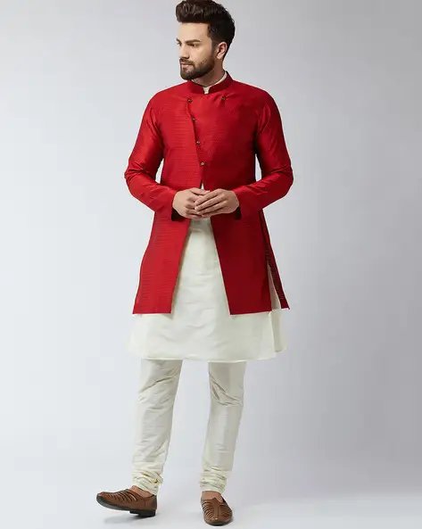 Sojanya Maroon Front Slit Sherwani Set With M