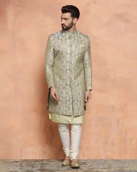 Men Embroidery Kurta Indowestern Sherwani Churidar Set