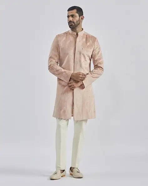 Peach Men Embellished & Embroidery Sherwani Set