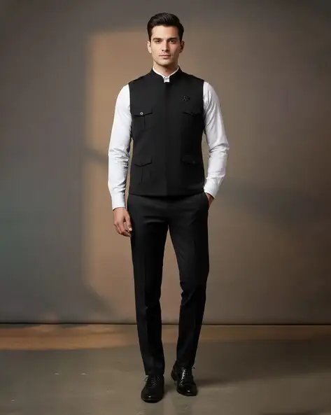 Black Men Regular Fit Nehru Jacket