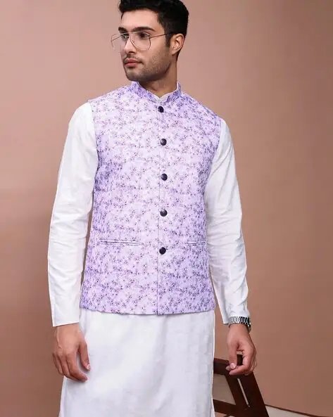 Men Floral Print Slim Fit Nehru Jacket
