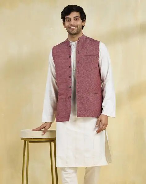 Maroon Men Regular Fit Nehru Jacket