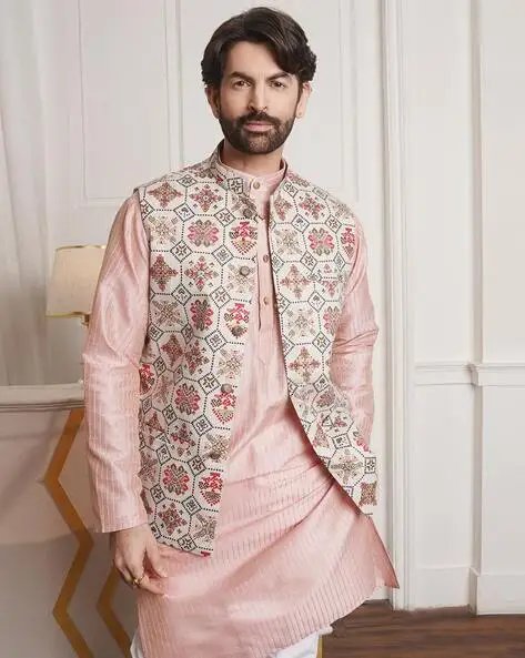 Cream & Multi Abstract Nehru Jacket