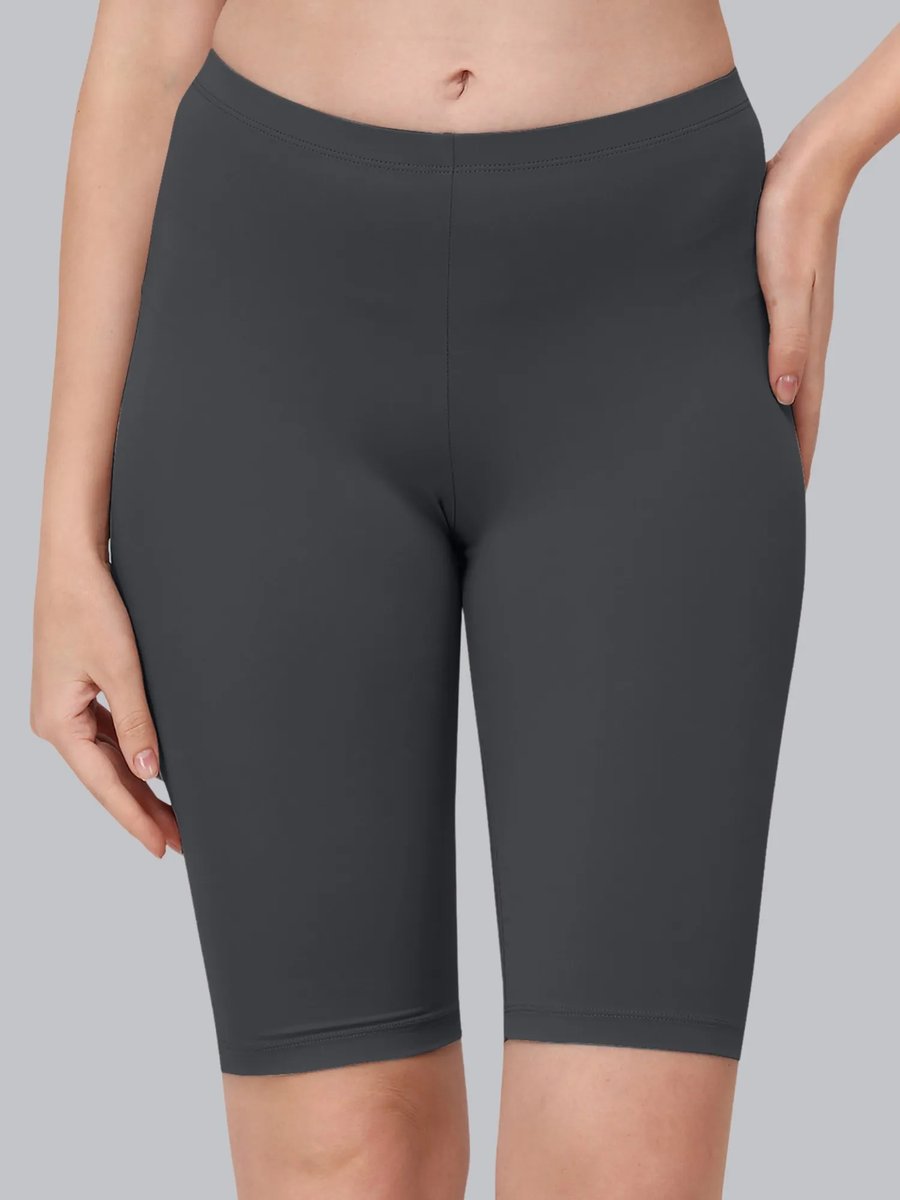 Grey Women S Soft Polyamide Spandex Mid Thigh Length Cycling Shorts