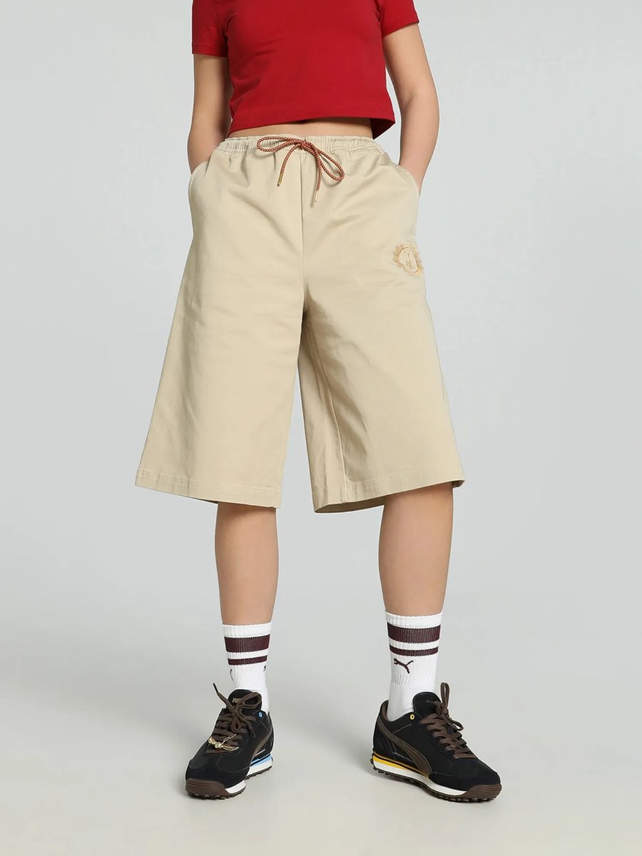 Womens Relaxed Fit 14 Beige Shorts