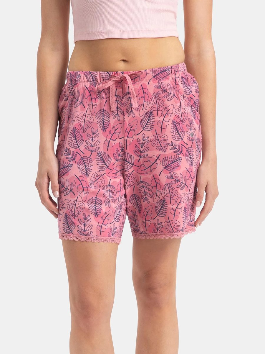 Women Micro Modal Cotton Printed Shorts Cashmere Rose