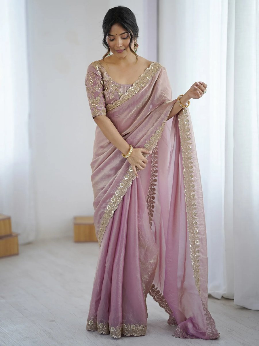 Purple Embellished Designer Saree With Unstitched Blouse