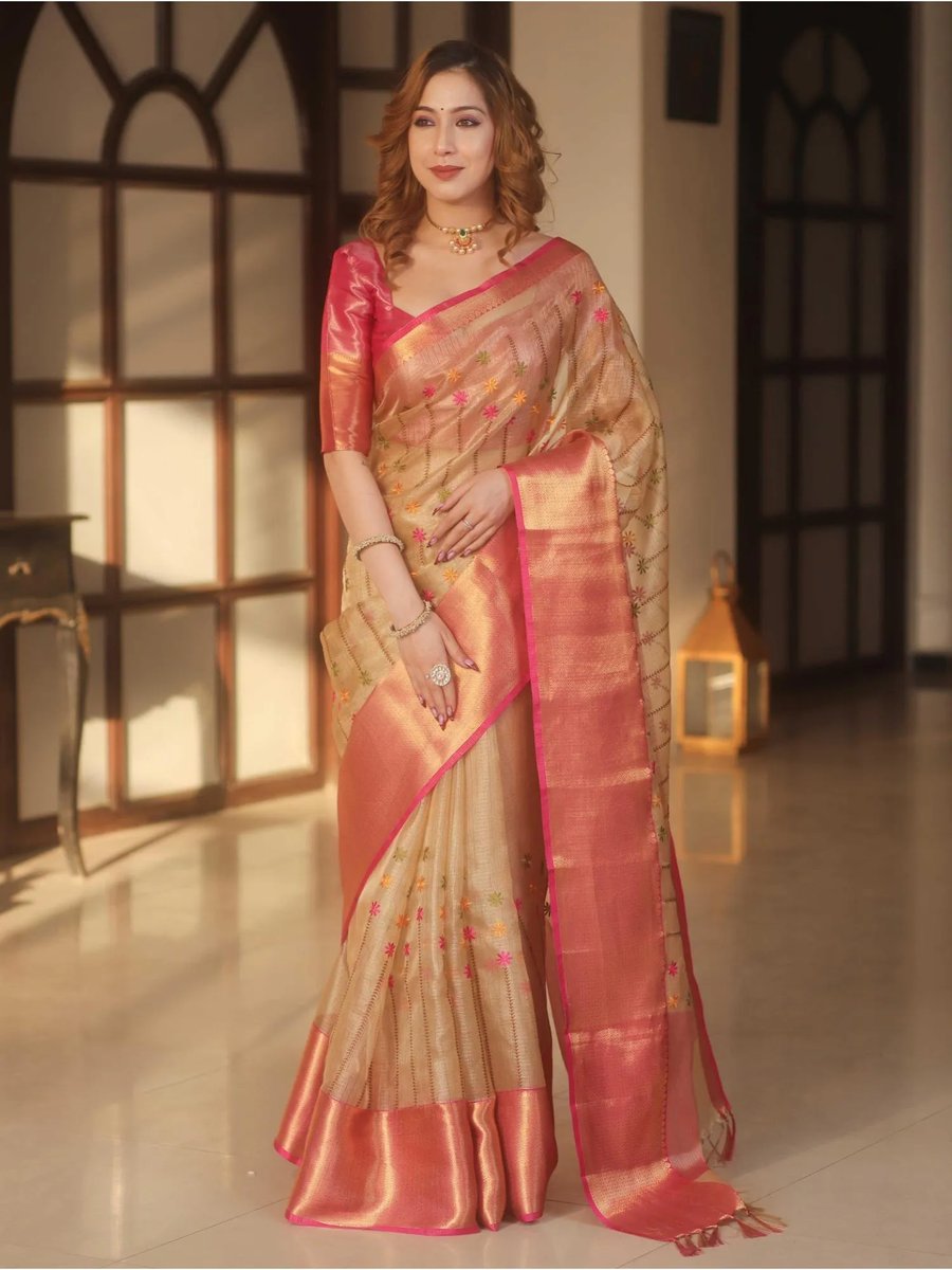 Silk Handwork Saree With Unstitched Blouse