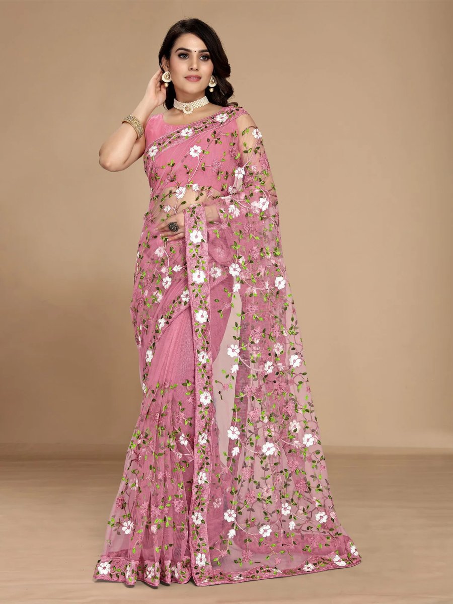 Dual Shade Butter Chiffon Saree With Unstitched Blouse