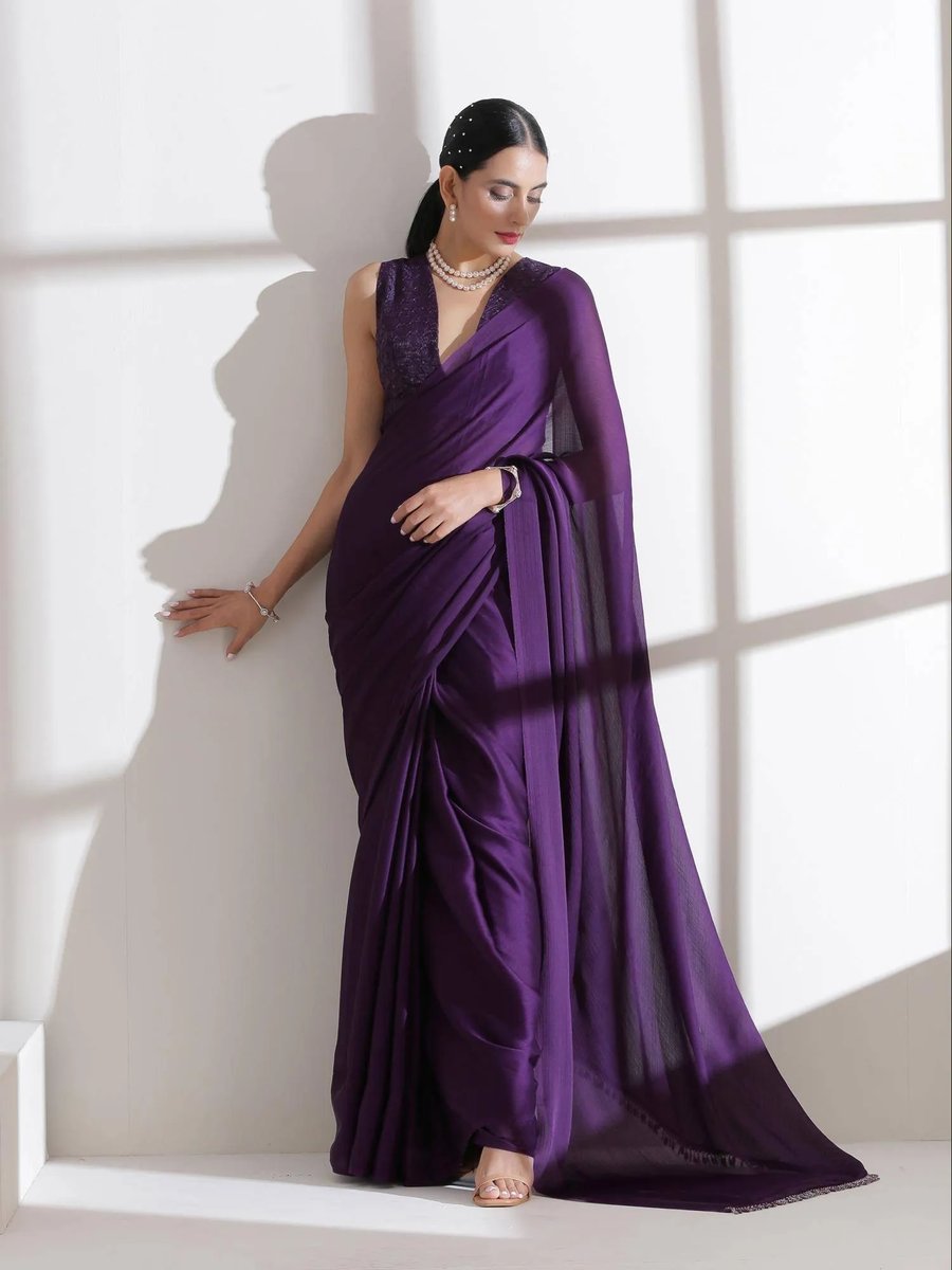 Premium Luxe Sequin Infused Purple Saree With Unstitched Blouse