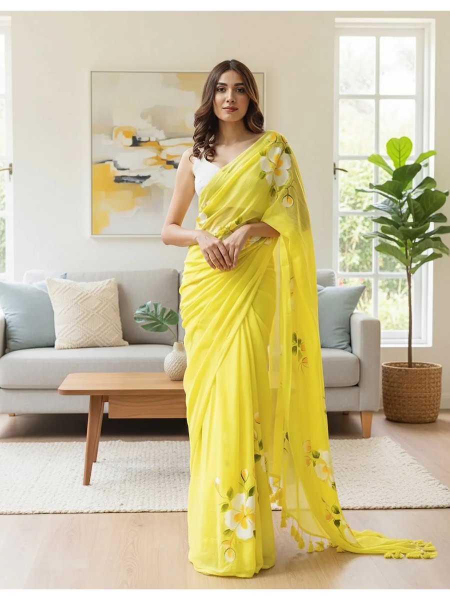 Organza Embellished Saree With Unstitched Blouse With Unstitched