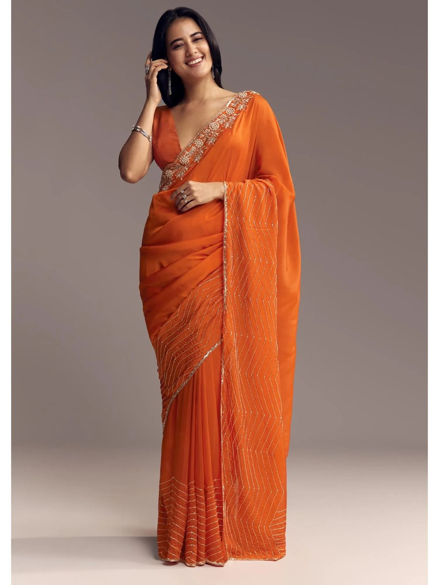 Silk Blend Embellished Saree With Unstitched