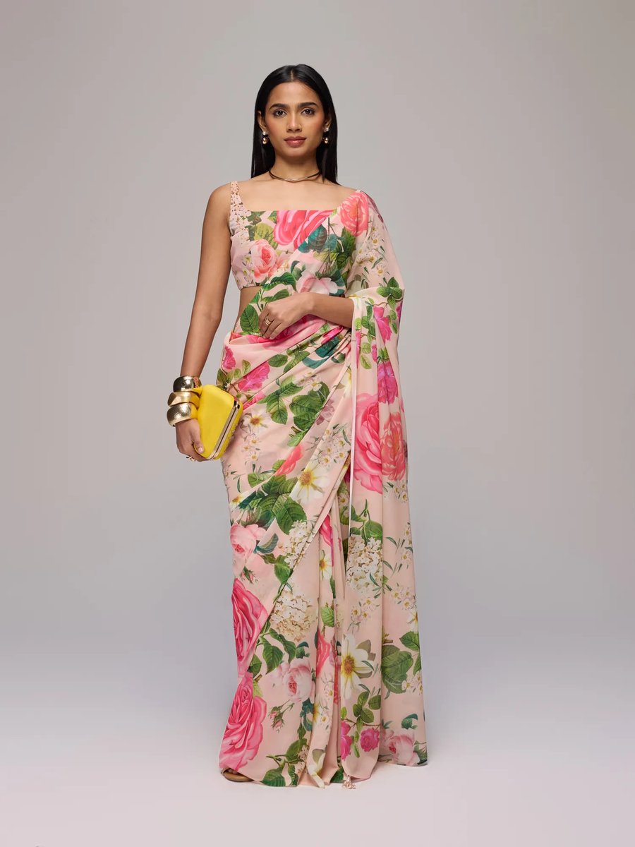 Women Satin Beige Embroidered Saree With Unstitched Blouse