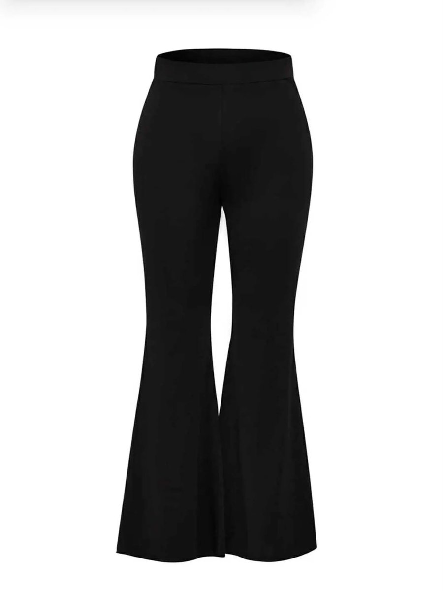 Women High Rise Stretchable Black Colour Flared Fit Bell Bottom Pants