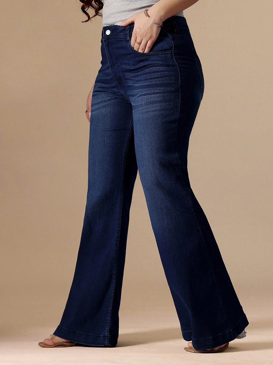 Plus Size Women Navy Blue Stretchable Bootcut Jeans
