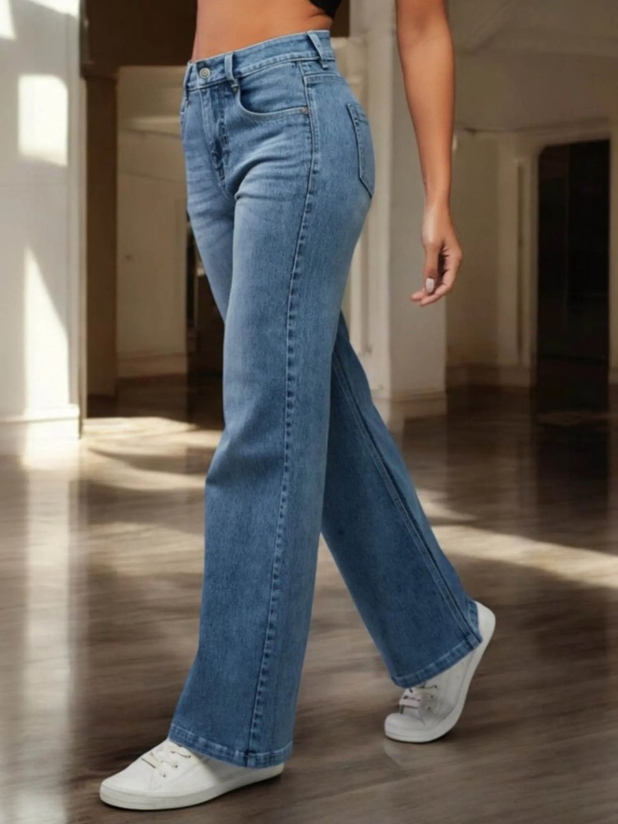 Women High Rise Wide Leg Grey Jeans