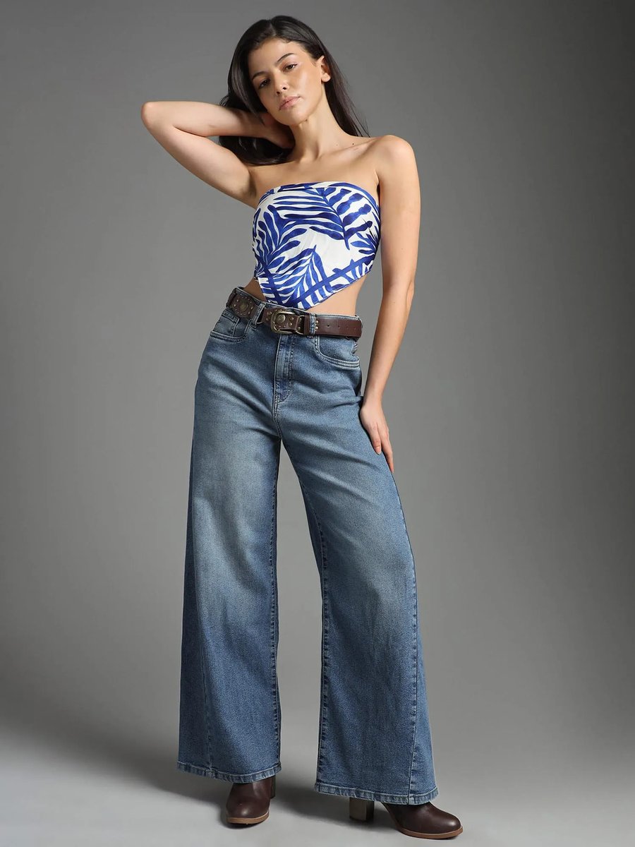 Women Blue Distressed Baggy Fit Jeans