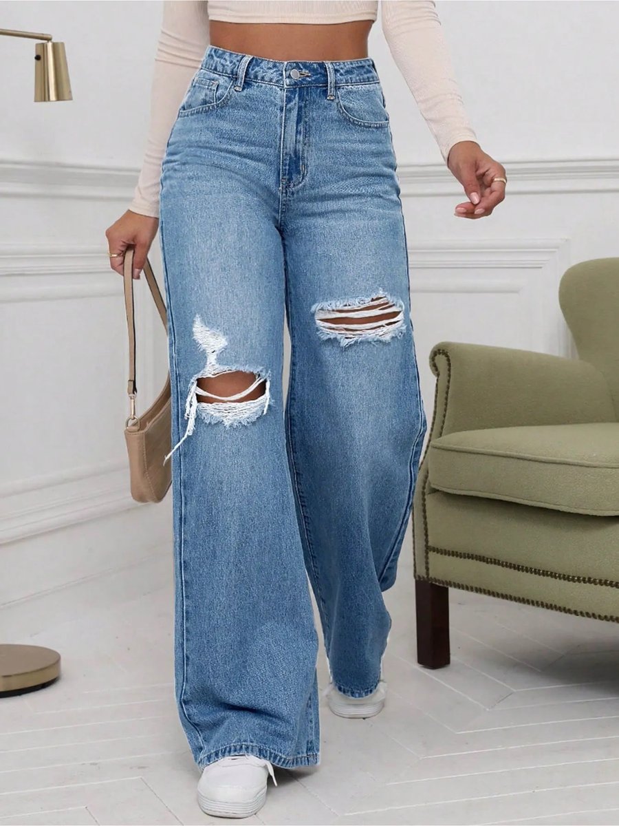 Women Blue Wide High Jeans