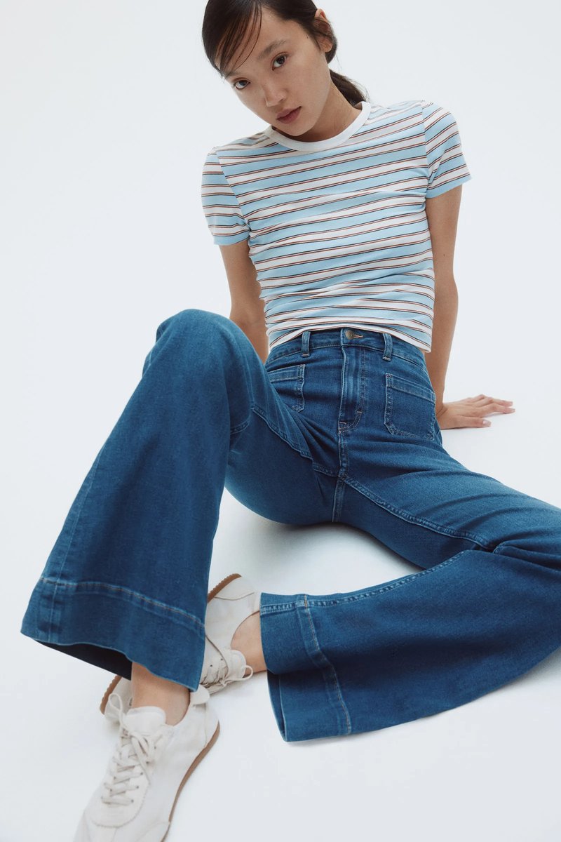 Blue Women Loose Fit Mid Waist Jeans