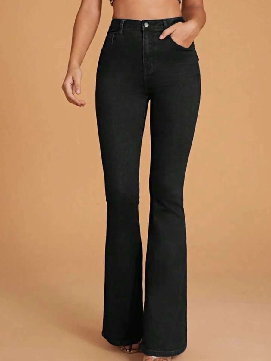 Women S Blue Solid Bootcut Fit Jeans
