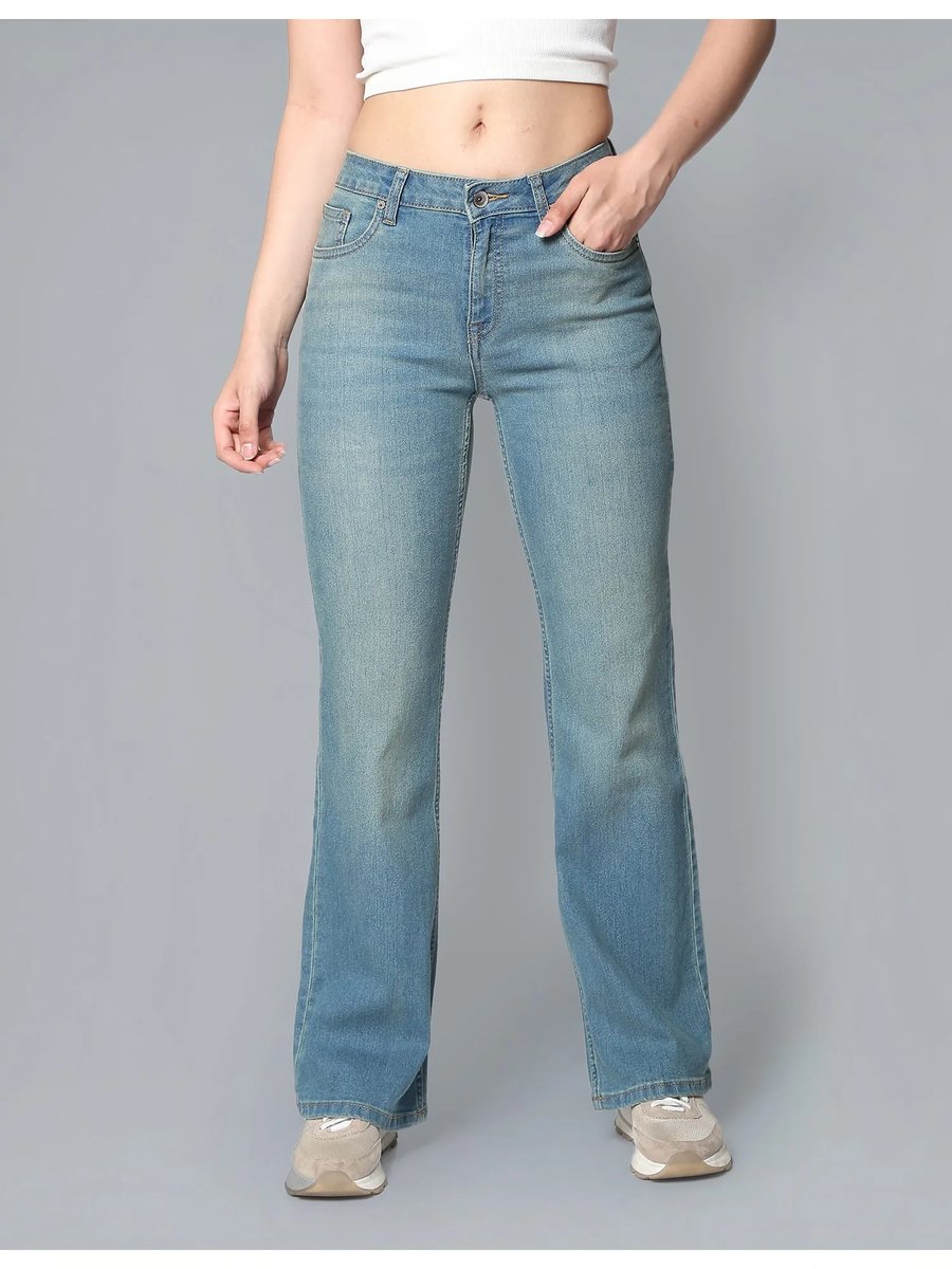 High Waist Button Flared Jeans