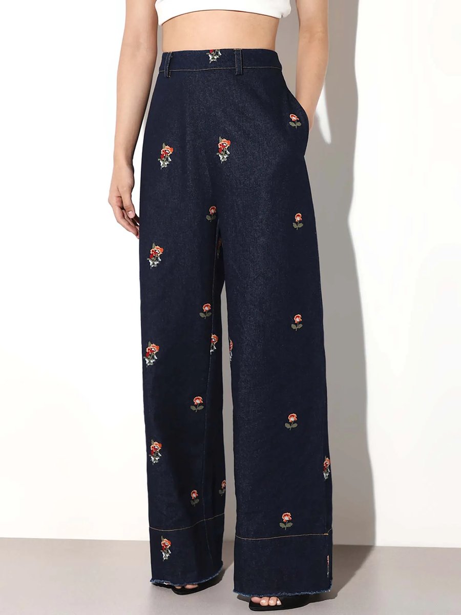 Stitch Super Wide Leg Blue Jeans