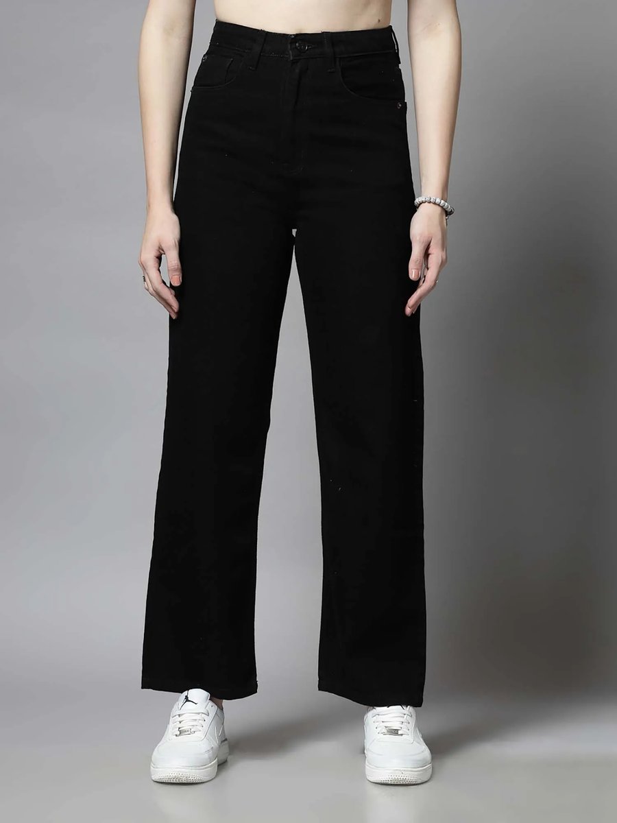 Women Black Wide Leg High Rise Stretchable Jeans